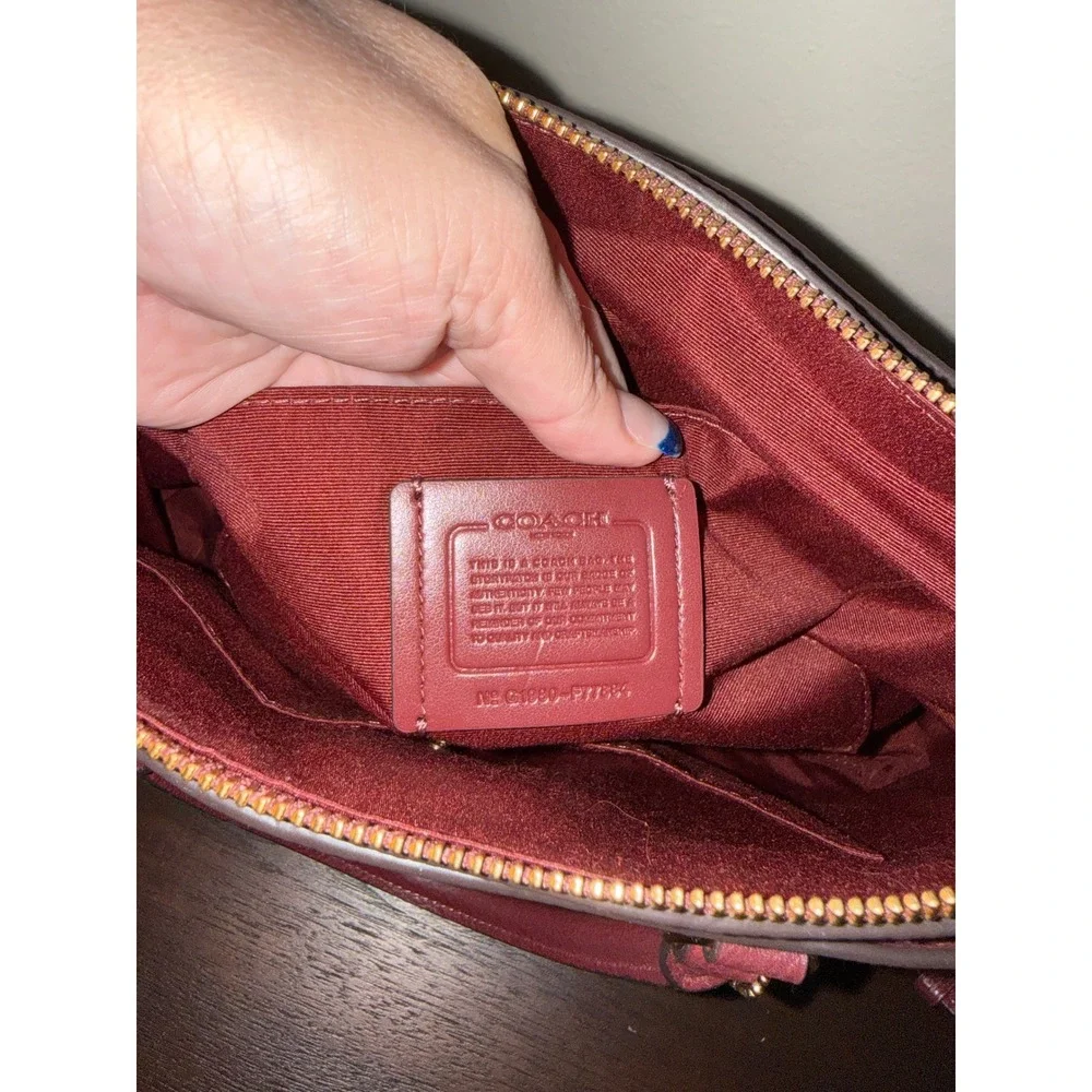 Coach Pebble Leather Satchel Burgundy‎ Gold Hardware Top Handle Crossbody Bag